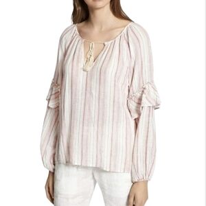 Anthropologie Sanctuary Striped Long Sleeve Ruffle Peasant Sleeve Blouse L